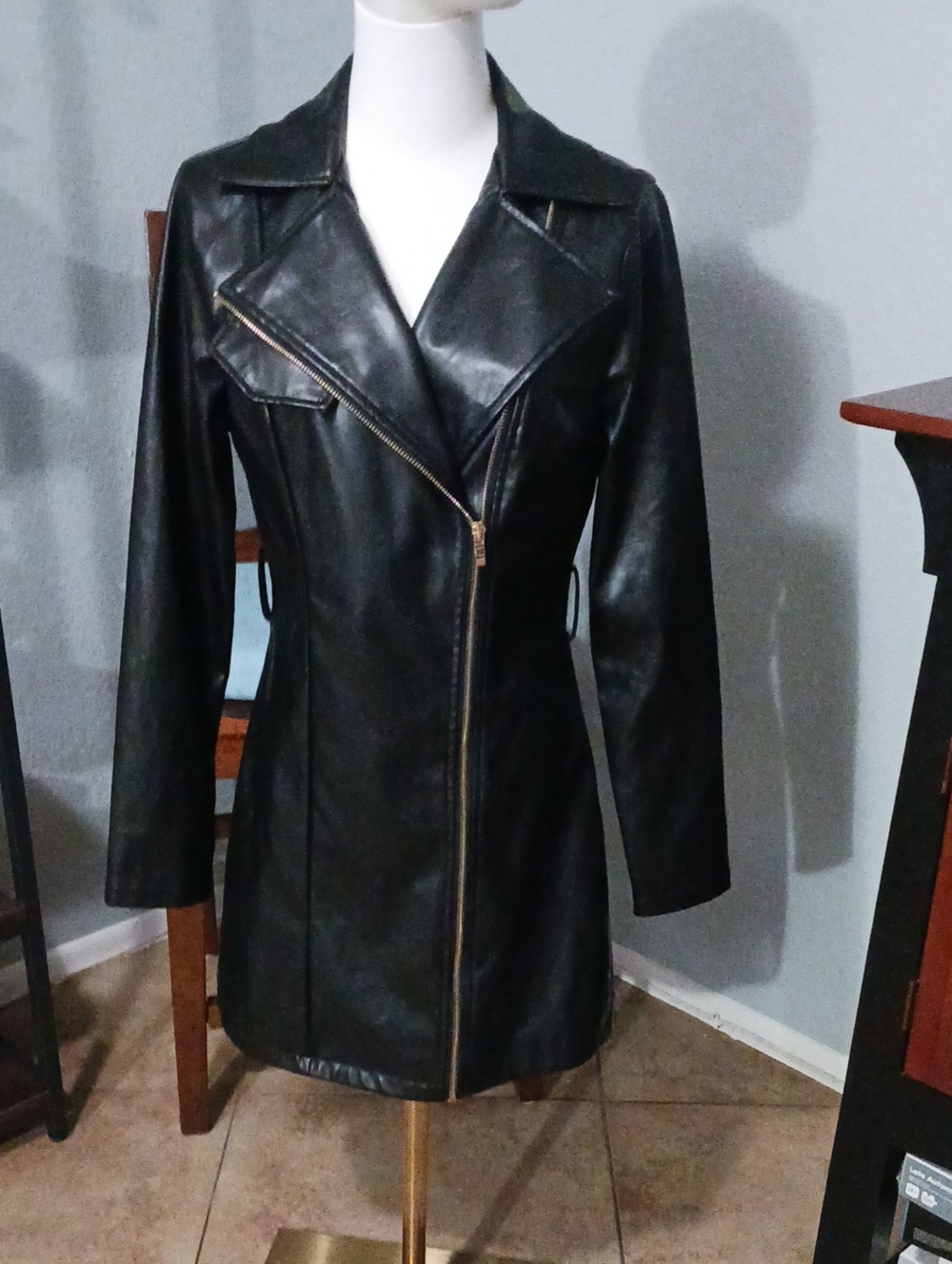 NWOT- Windsor Black Faux Leather Asymmetrical Zip Coat